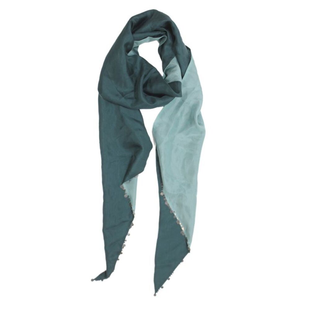 Eileen Fisher Womens Sequin Treim Silk Parallelogram Scarf Green 80"x12"